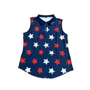 SONEVEN Womens Patriotic Star Sleeveless Polo Shirt Golf Tennis Top XL